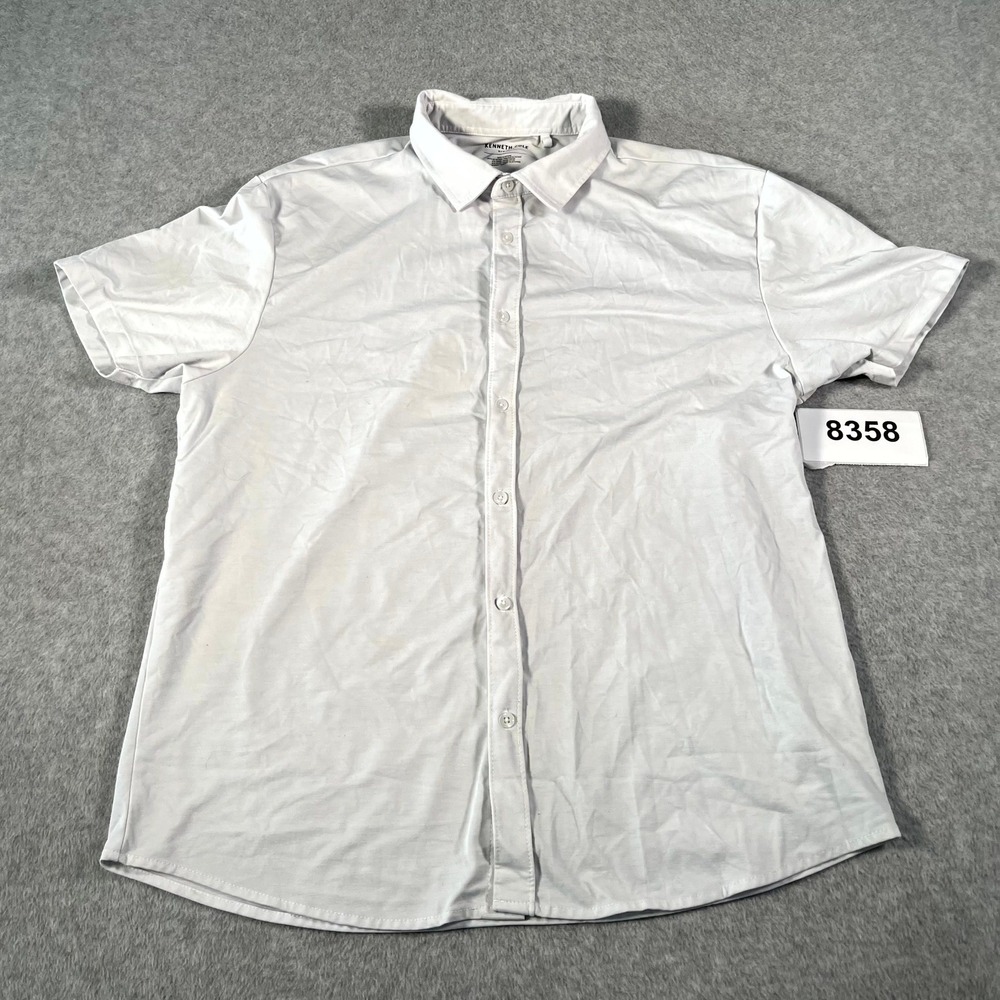 Kenneth Cole Shirt Men XL Gray Rayon Stretch Collared‎ Button Up Casual Travel